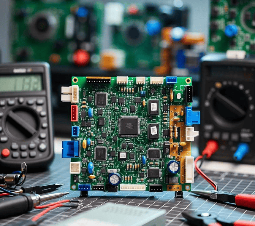 Motherboard with electronics testing equipment - Infinecs